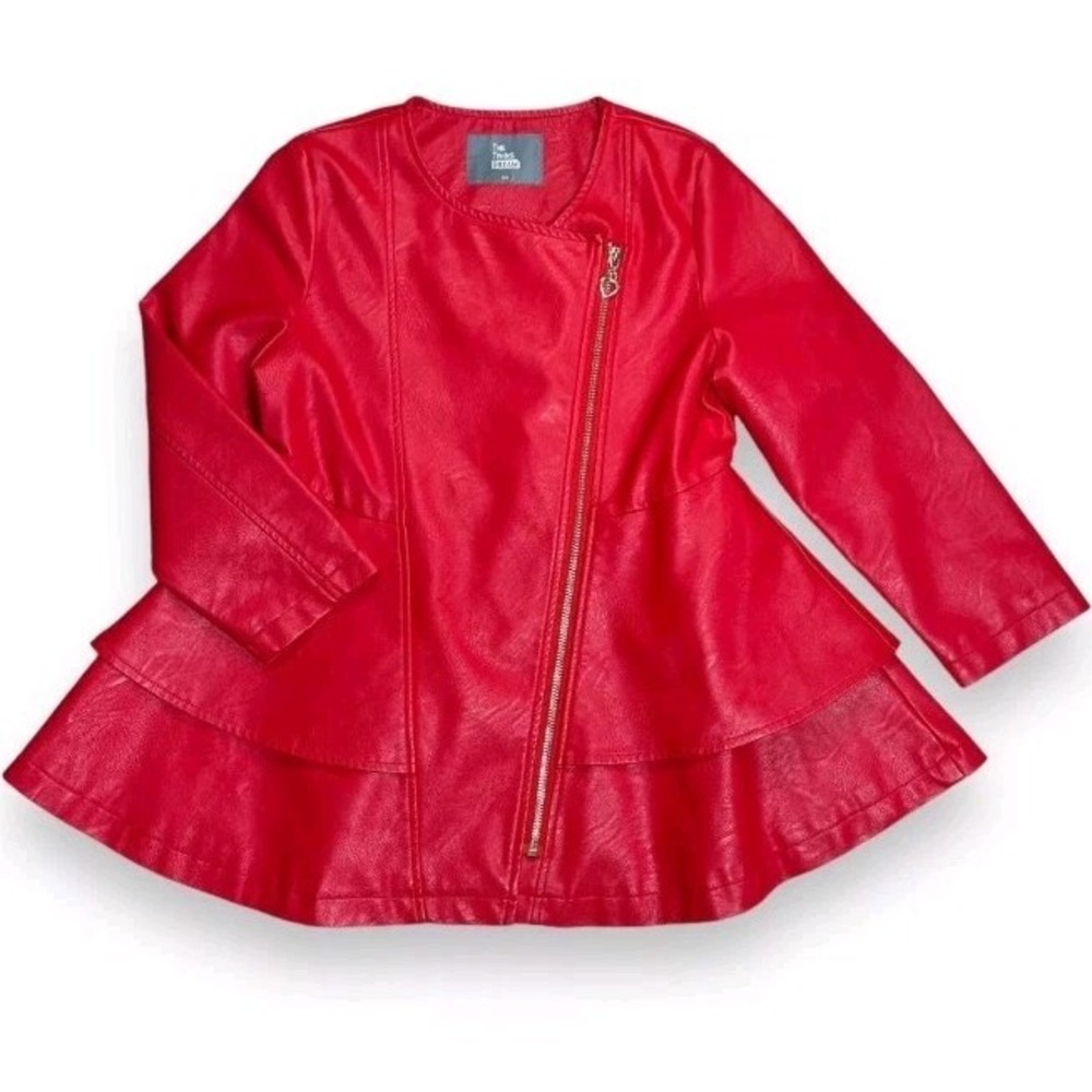 The Twins Dream  Women's Red Faux Leather Tier Moto Jacket Sz‎ 9/10 EUC